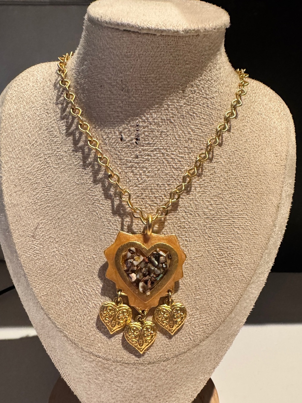 Heart Pendant Necklace with Three Dangling Hearts